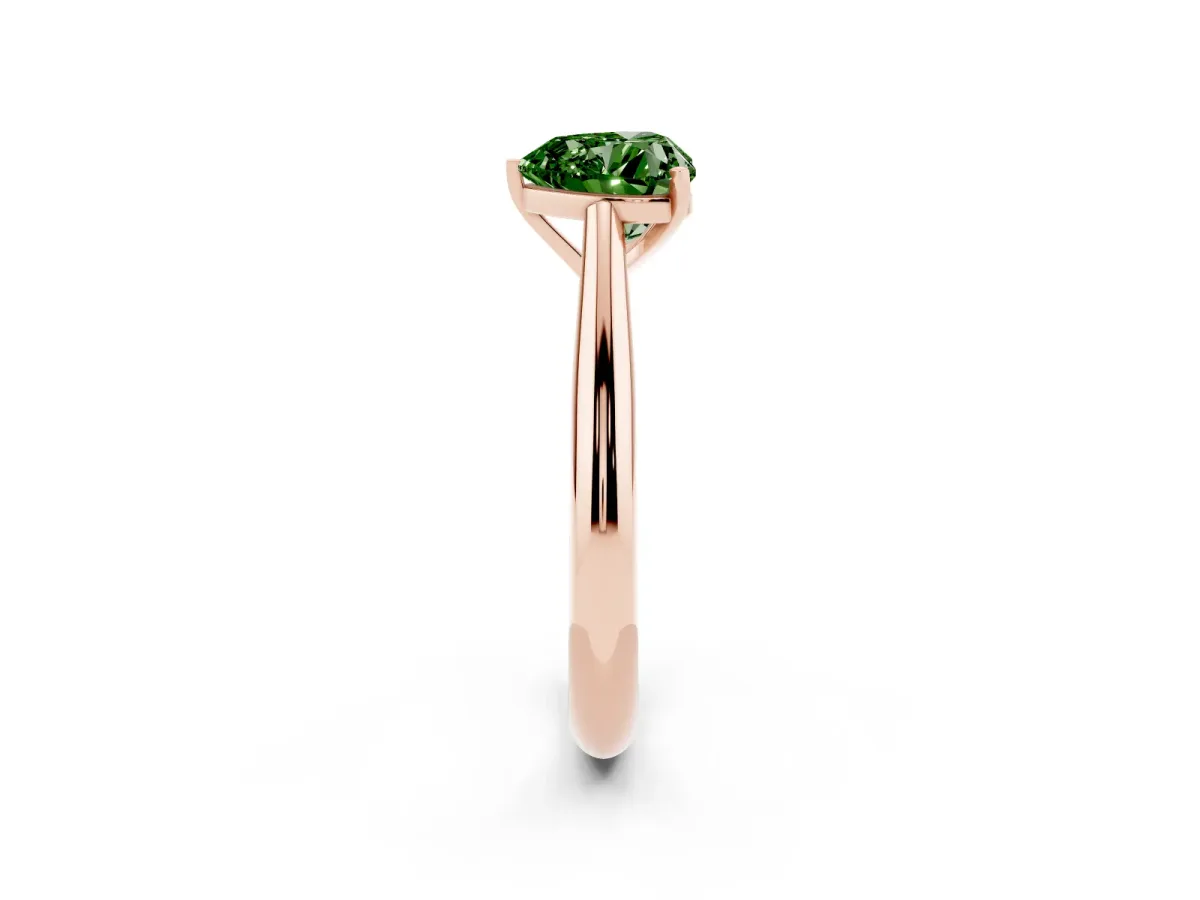 Fancy Green Heart Cut Diamond Solitaire Engagement Ring with Cathedral Setting and Four-Prong Mount Rose gold
