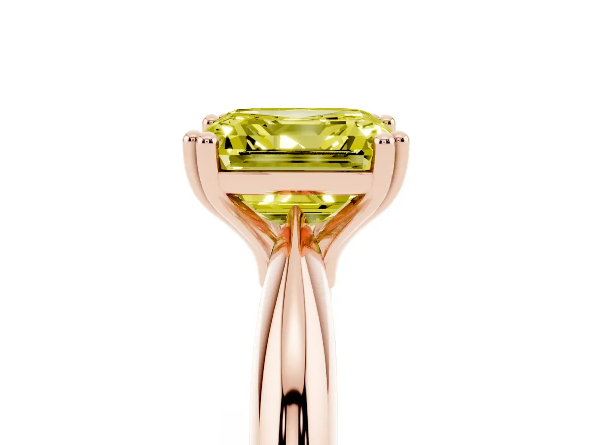 Fancy Yellow Asscher Cut Cut Solitaire Engagement Ring with Tapered Band and Four-Prong Setting Rose gold