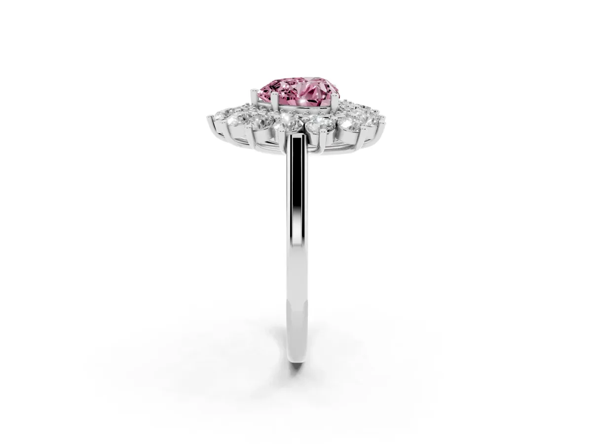 Fancy Pink Heart Cut Diamond Floral Double Halo Engagement Ring with Prong Setting Silver