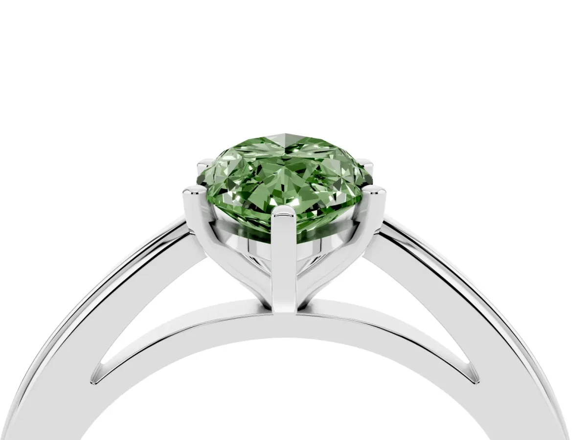 Fancy Green Marquise Cut Solitaire Diamond Ring with Four-Prong Setting and Classic Band Platinum