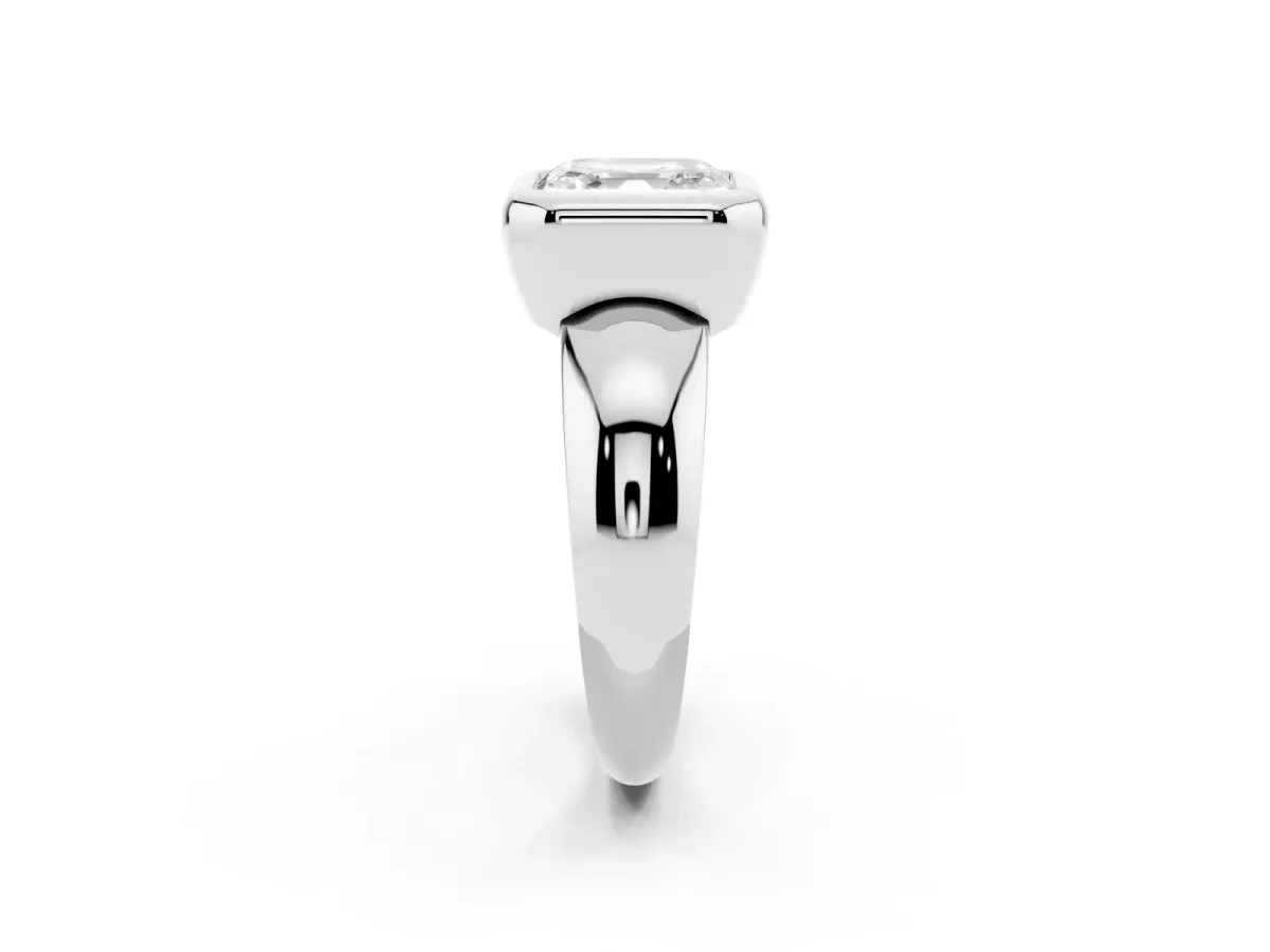 Bezel Set Asscher Cut Solitaire Ring with Wide Band Platinum