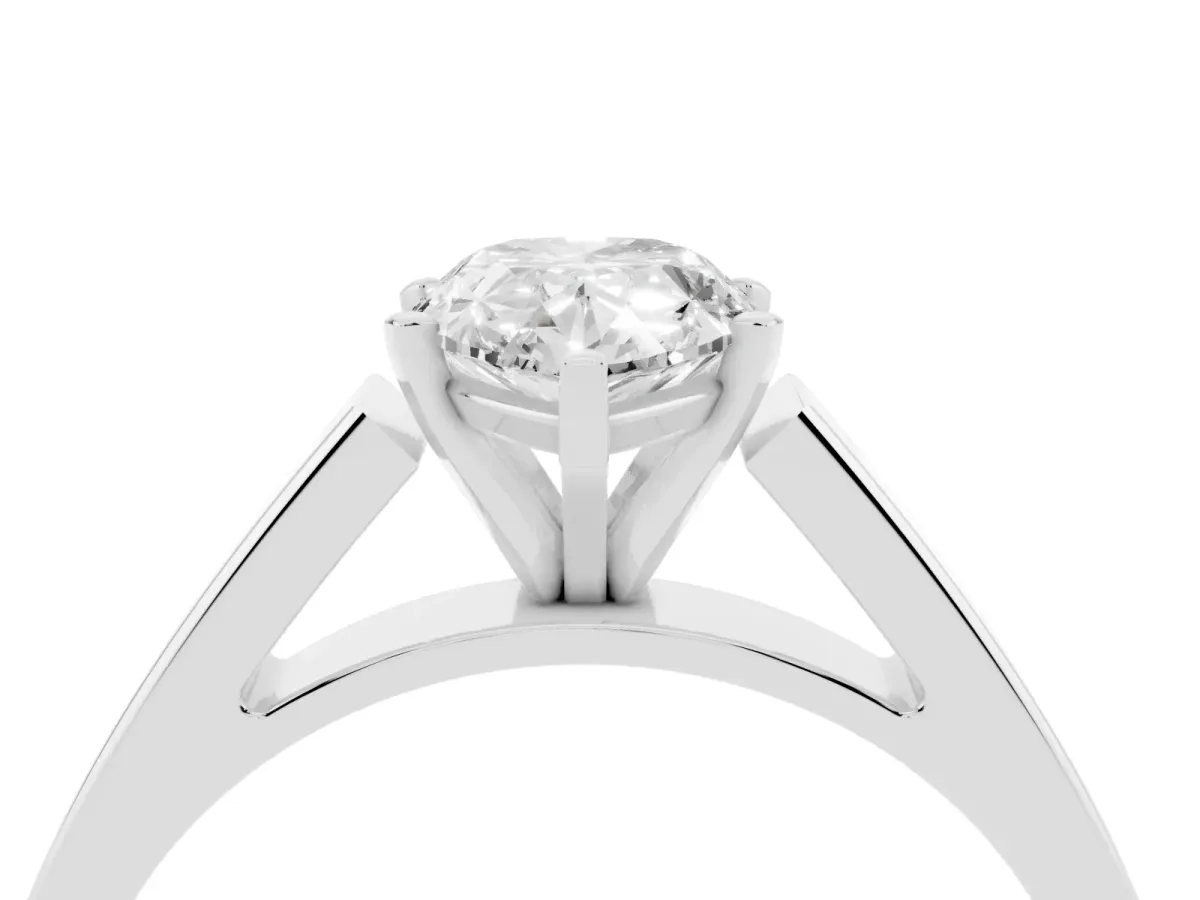 Pear Cut Solitaire Engagement Ring with Four-Prong Setting and Tapered Band Silver