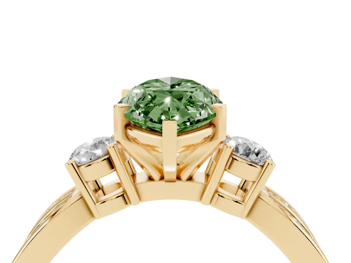 Fancy Green Three-Stone Marquise Cut Cut Diamond Twist Band with Prong Setting Yellow gold