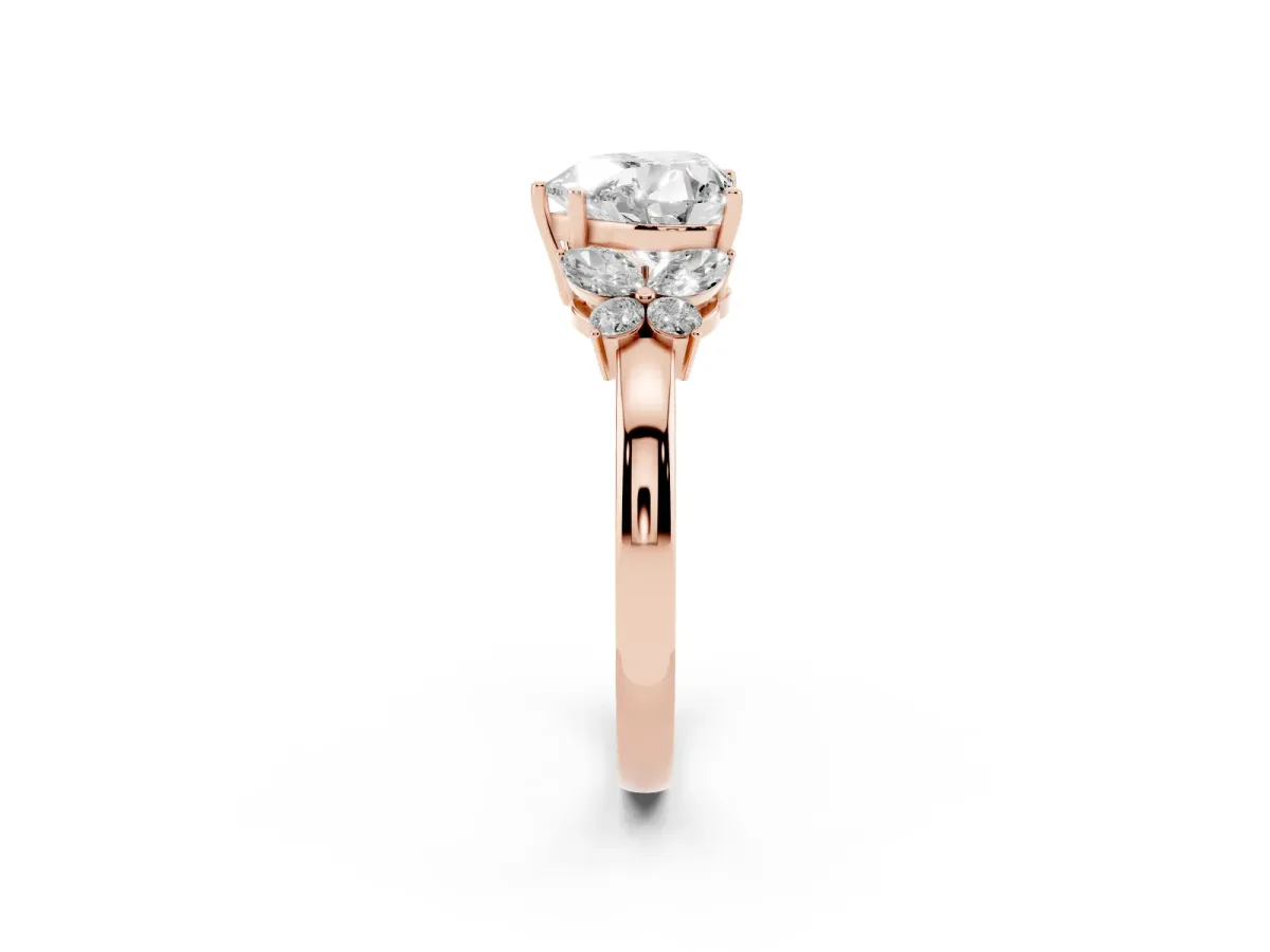 Heart Cut Cut Solitaire Floral Diamond Ring with Four-Prong Setting Rose gold