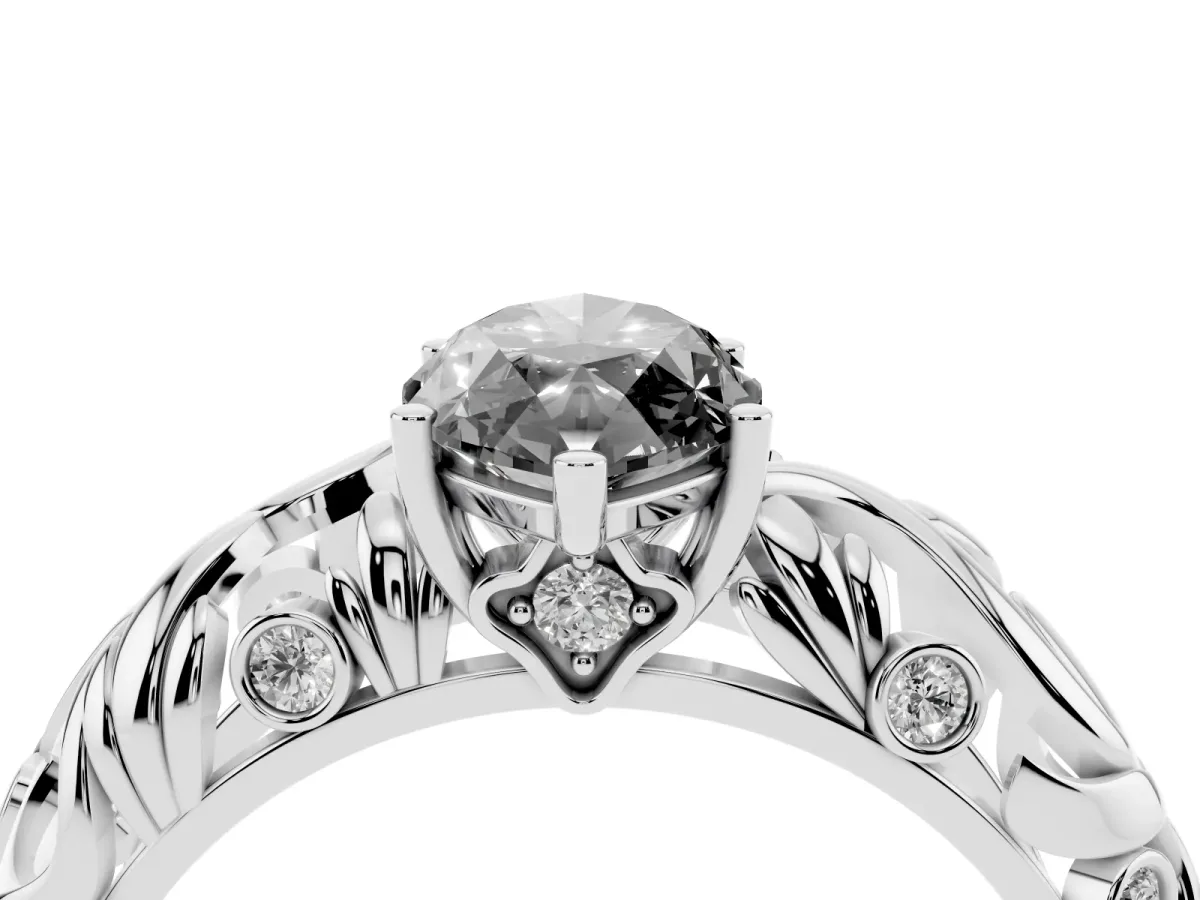Fancy Black Marquise Cut Solitaire Diamond Leaf-Inspired Vine Band Ring with Prong Setting Platinum