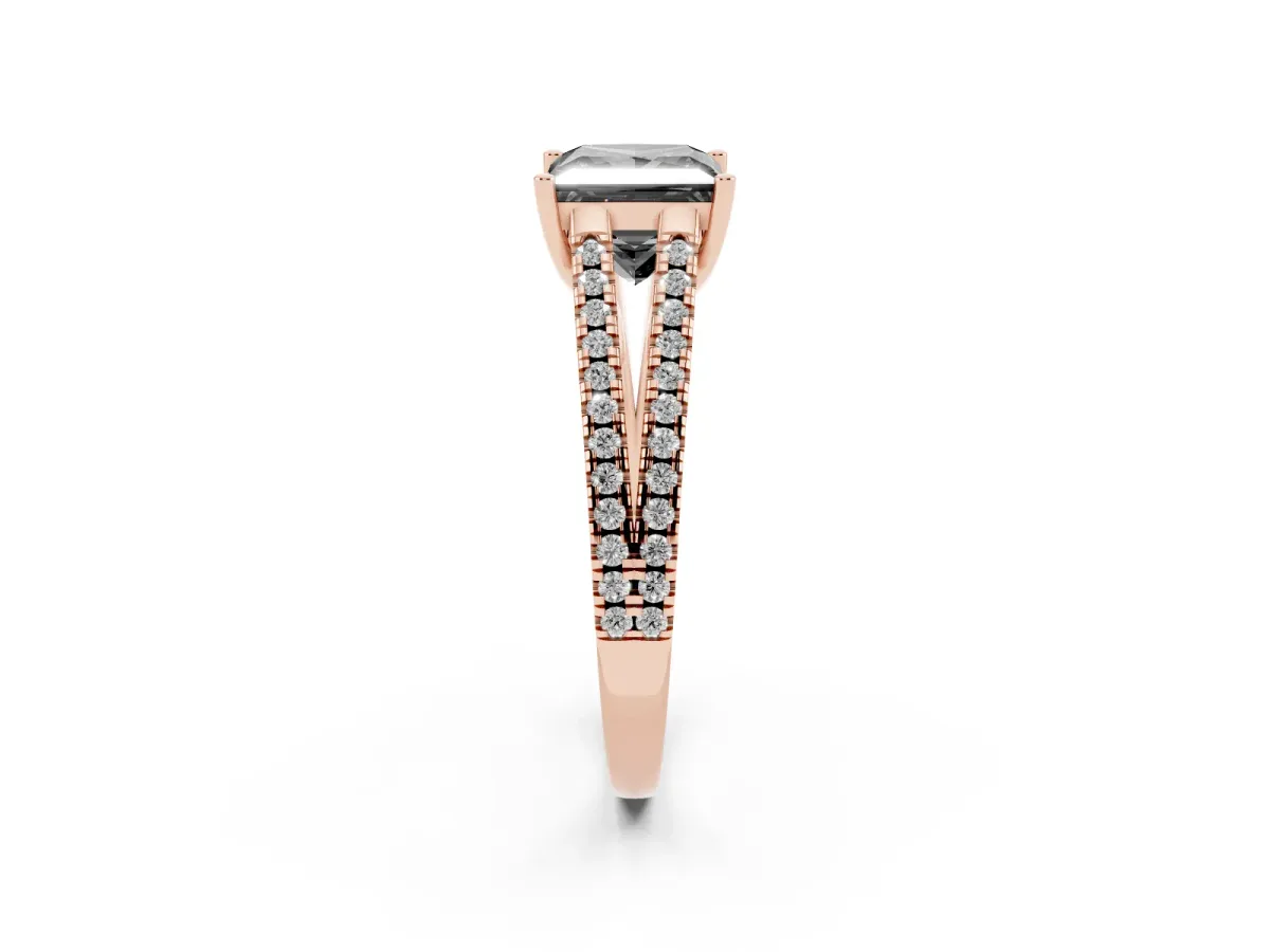 Fancy Black Princess Cut Diamond Solitaire Engagement Ring with Split Shank Pavé Band Rose gold