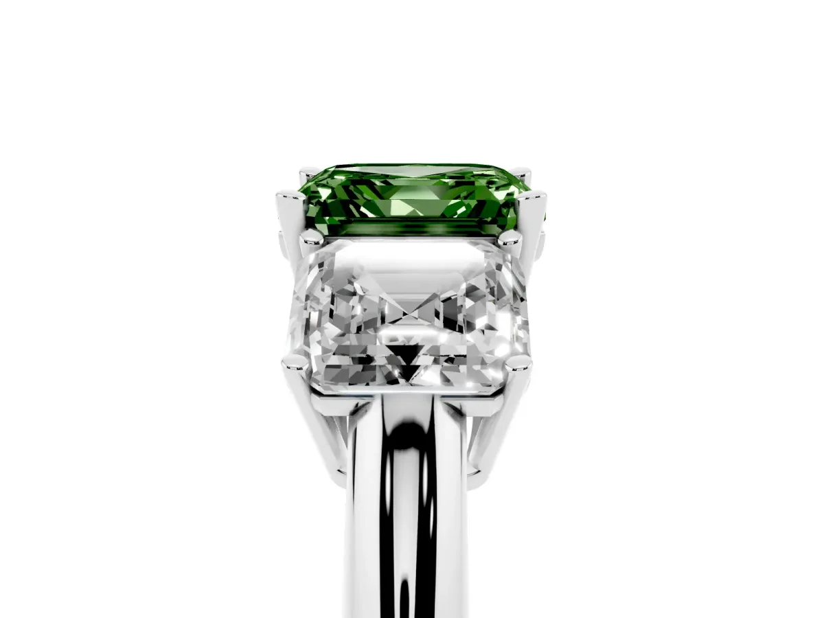 Fancy Green Three-Stone Asscher Cut Cut Diamond Engagement Ring with Prong Setting on a White Gold Band White gold