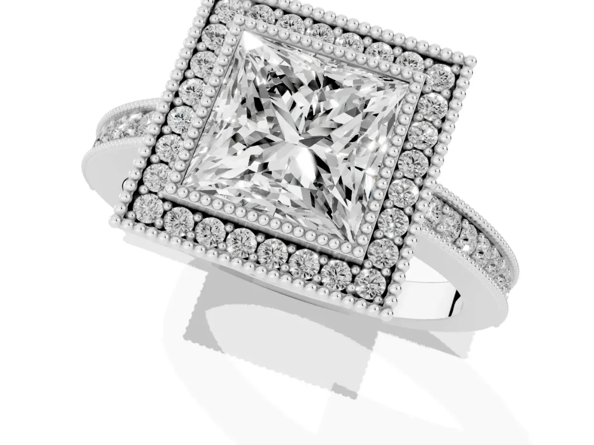 Princess Cut Cut Halo Pavé Diamond Ring Platinum