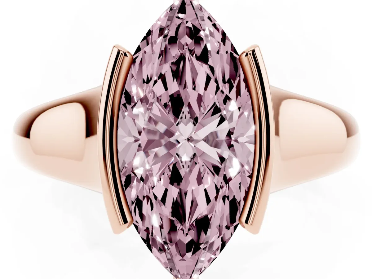 Fancy Pink Marquise Cut Solitaire Tension Set Diamond Ring with Split Shank Band Rose gold