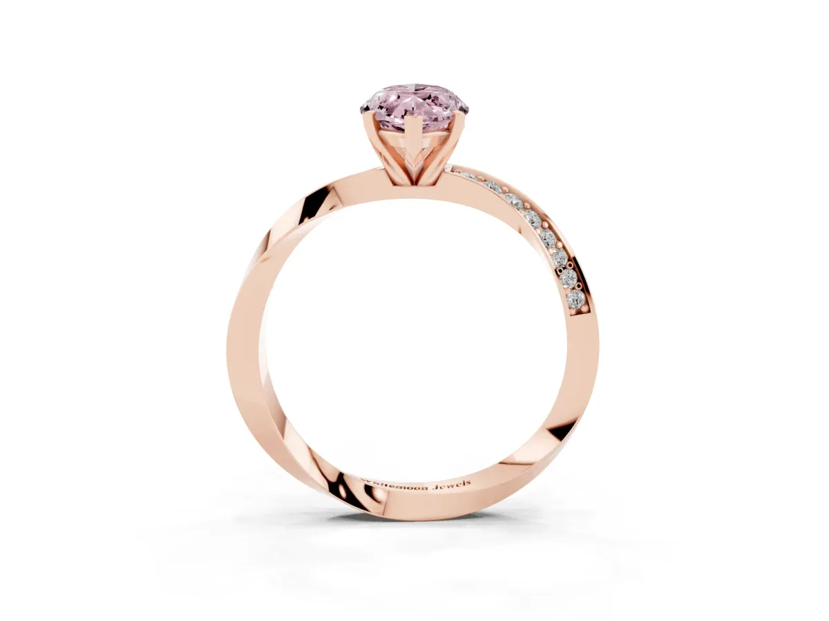 Fancy Pink Marquise Cut Diamond Engagement Ring with Side Stone Accents and Four-Prong Setting Rose gold