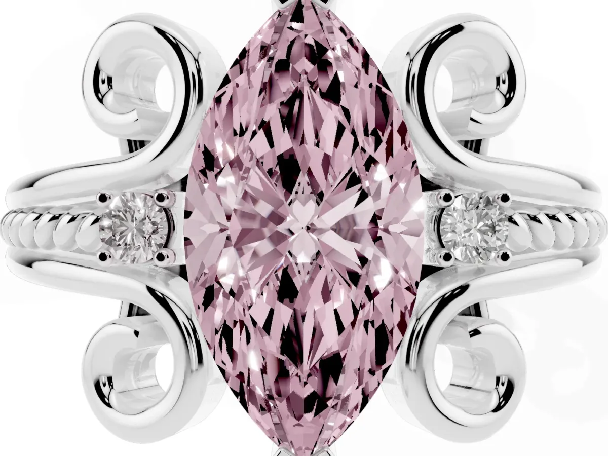 Fancy Pink Marquise Cut Solitaire Twisted Band Scroll Prong Ring Silver