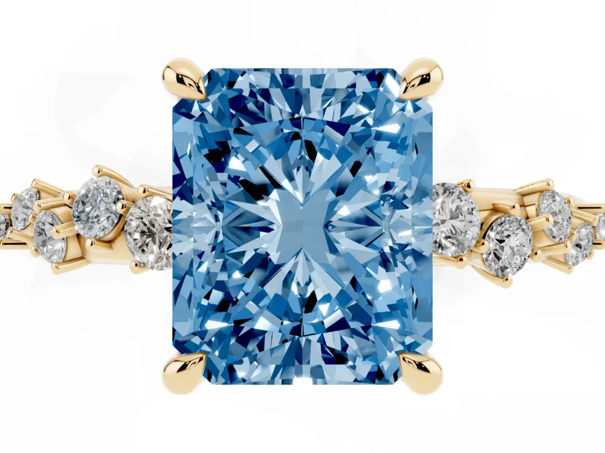Fancy Blue Radiant Cut Cut Diamond Vine Band with Four-Prong Setting Yellow gold