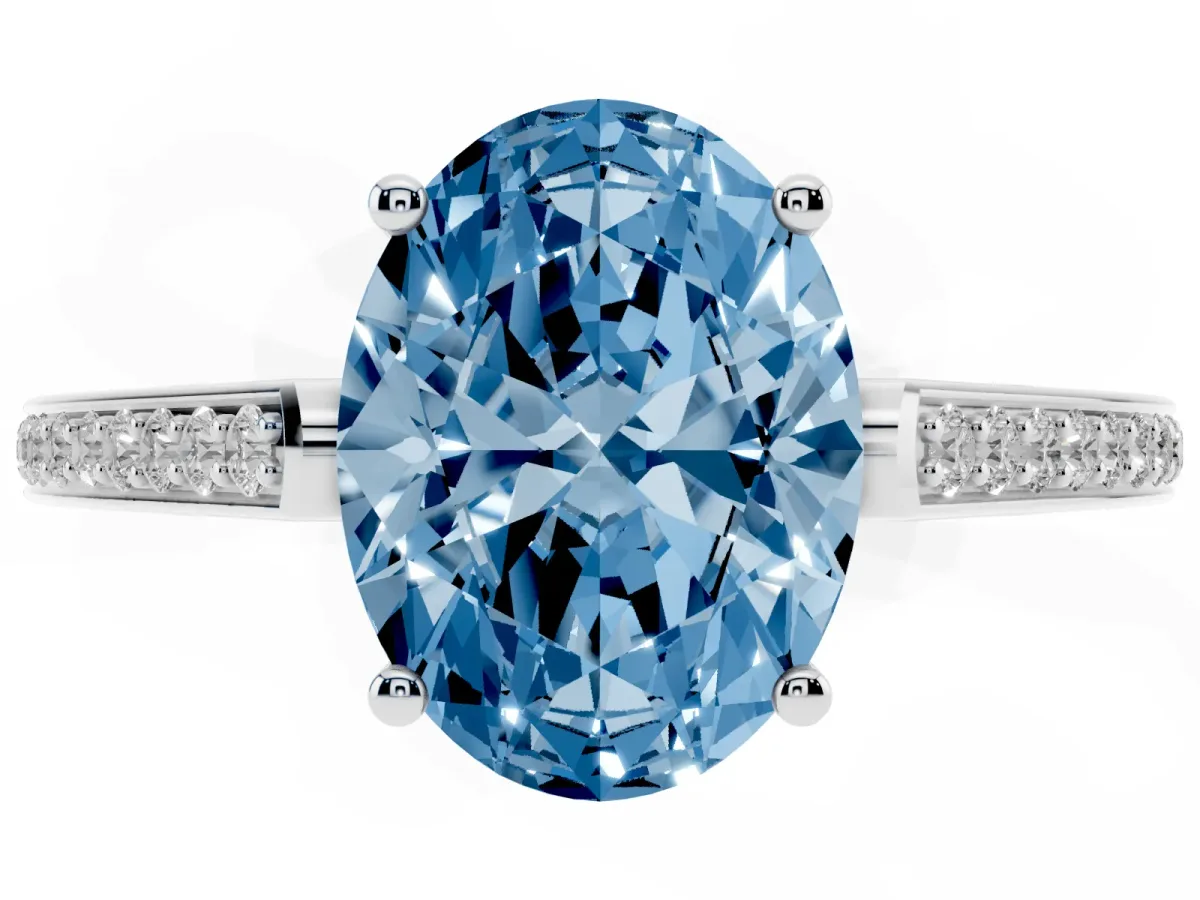 Fancy Blue Oval Cut Cut Cathedral Pave Diamond Engagement Ring with Six-Prong Setting Platinum