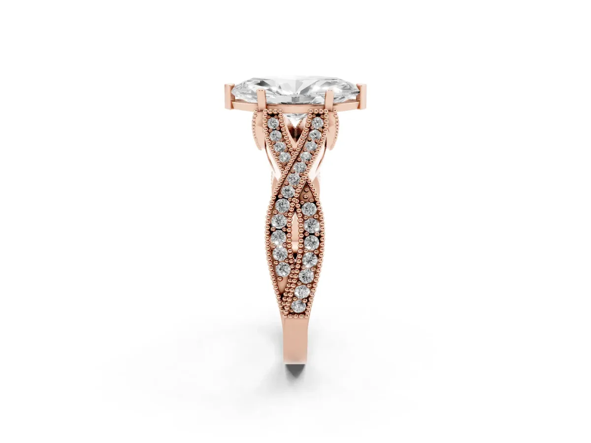 Marquise Cut Cut Diamond Twisted Band with Milgrain Pave Setting and Four-Prong Setting Rose gold