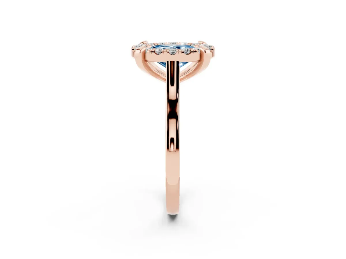 Fancy Blue Oval Cut Diamond Cluster Halo Solitaire with Four-Prong Setting Rose gold