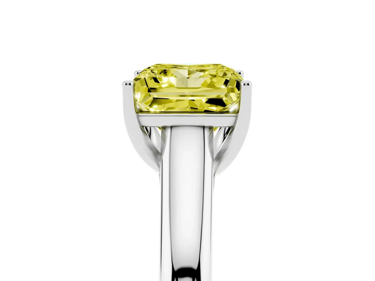 Fancy Yellow Princess Cut Solitaire Engagement Ring with Tapered Band and Four-Prong Setting Silver