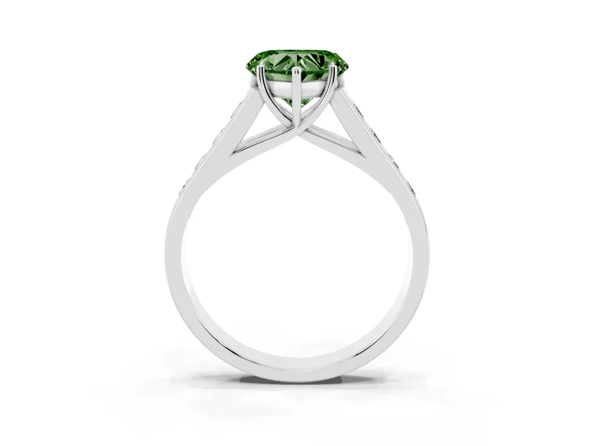 Fancy Green Heart Cut Solitaire Channel-Set Diamond Engagement Ring with Four-Prong Setting Silver