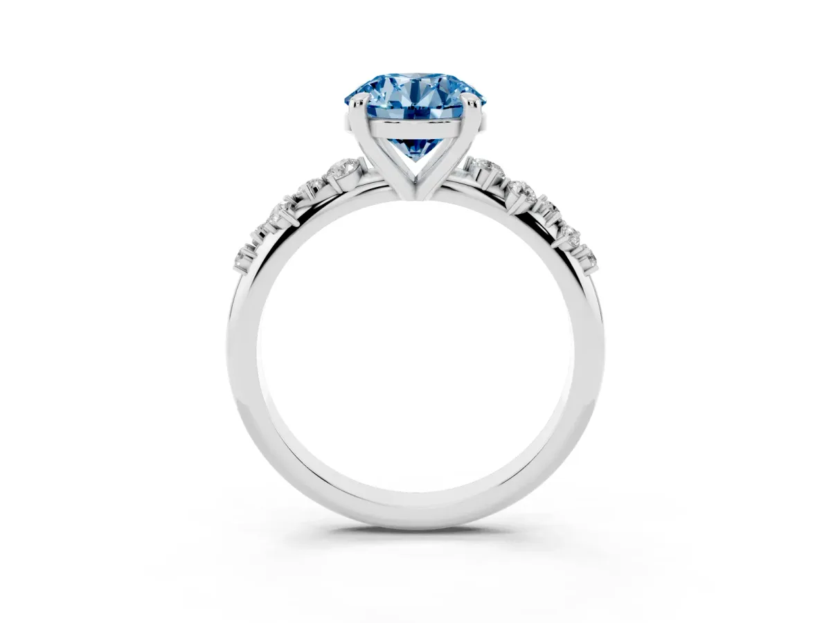 Fancy Blue Round Cut Cut Diamond Vine Band with Four-Prong Setting Platinum