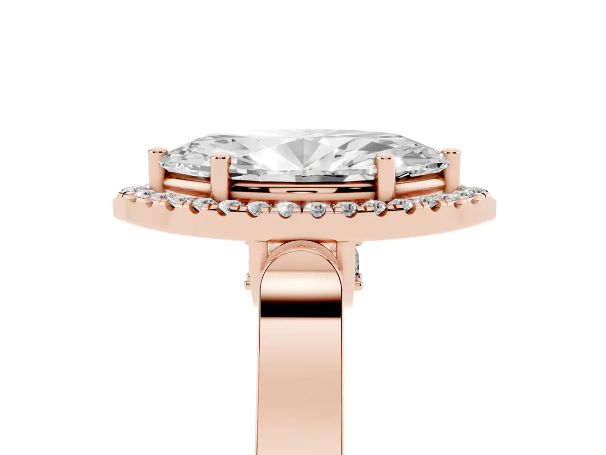 Marquise Cut Halo Round Diamond Twist Band with Four-Prong Setting Rose gold