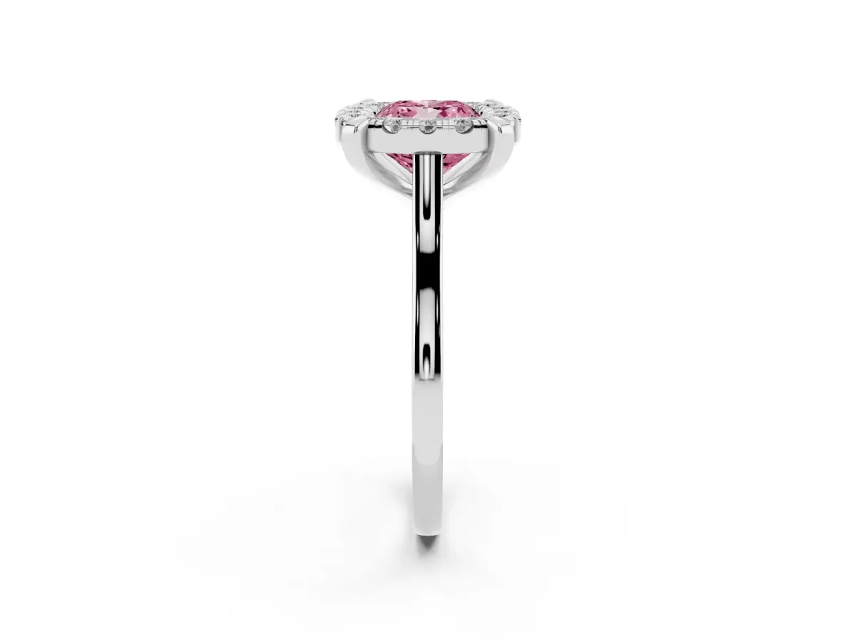 Fancy Pink Cushion Cut Diamond Cluster Halo Solitaire with Four-Prong Setting Silver