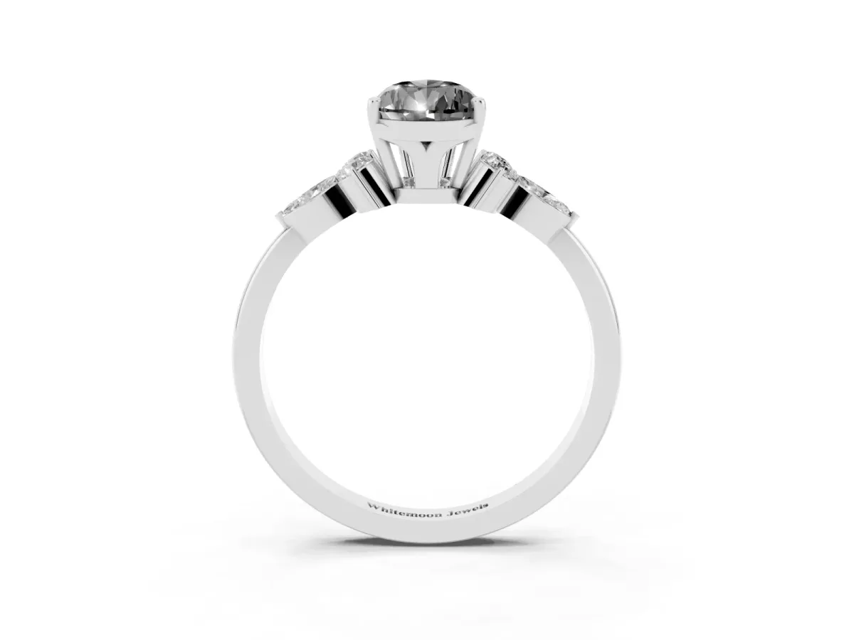 Fancy Black Pear Cut Brilliant Diamond Solitaire Ring with Pear Side Stones and Four-Prong Setting Platinum