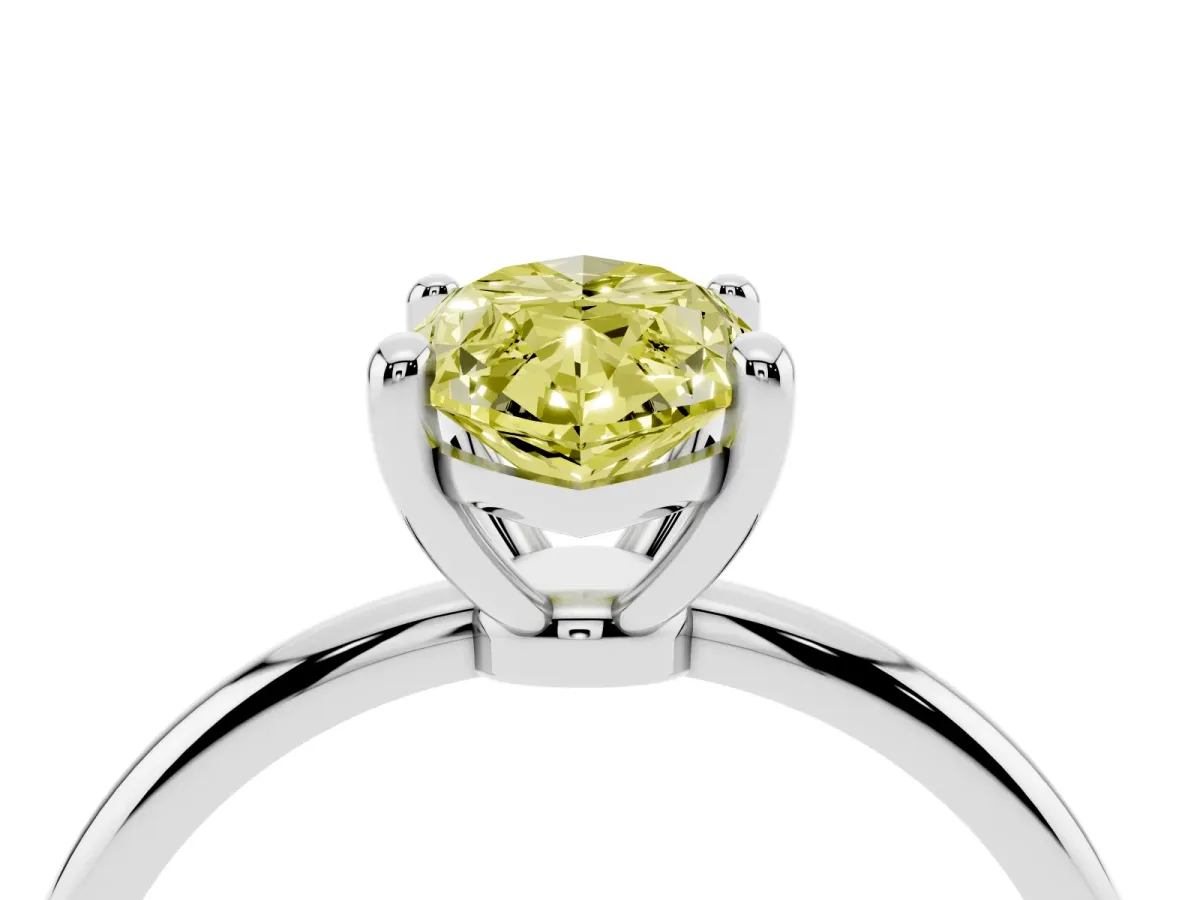 Fancy Yellow Marquise Cut Solitaire Diamond Ring with 4-Prong Setting on a Classic Band Silver