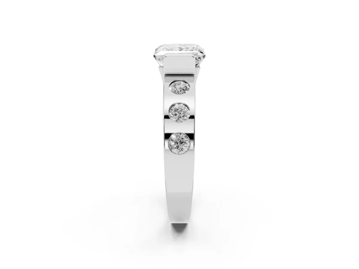 Princess Cut Brilliant Channel-Set Diamond Ring with Bezel Prong Setting Silver