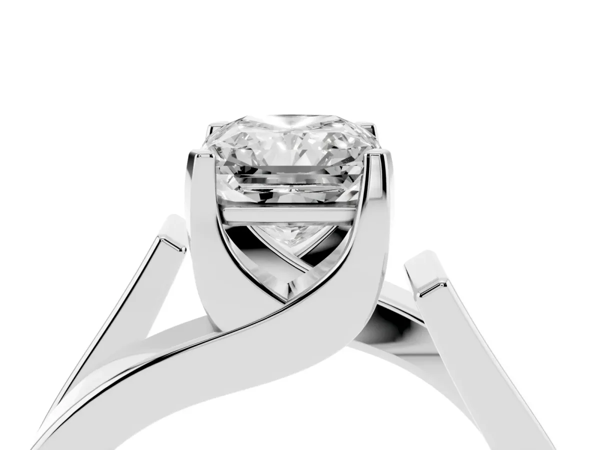 Modern Tension Set Radiant Cut Diamond Solitaire Wide Band Ring Silver