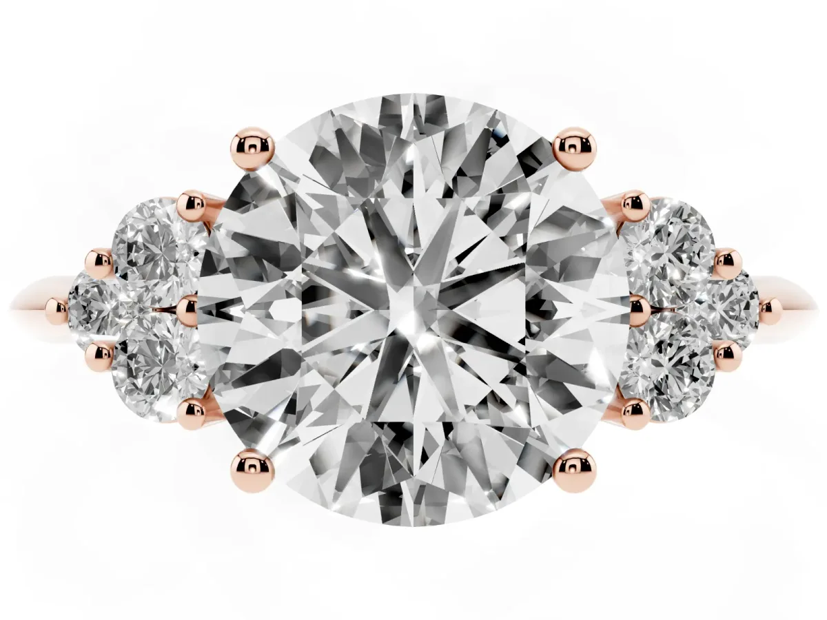 Round Cut Cut Diamond Cluster Ring with Solitaire Band and Four-Prong Setting Rose gold
