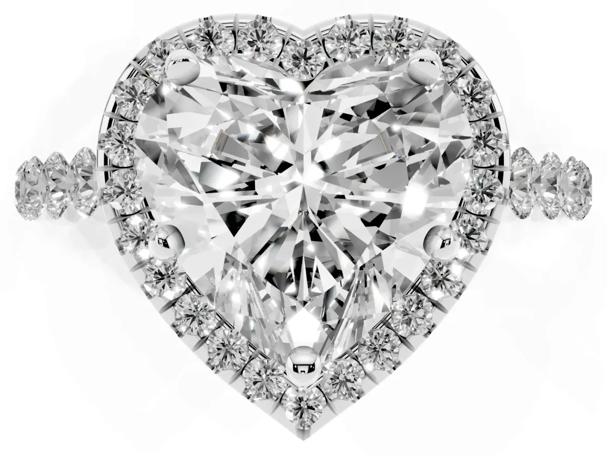 Heart Cut Halo Pavé Diamond Engagement Ring with Four-Prong Setting Silver