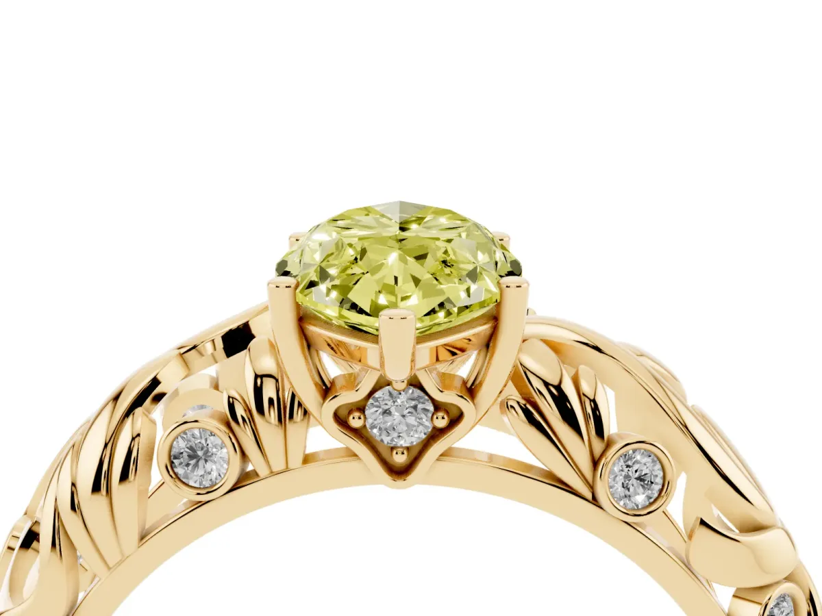 Fancy Yellow Marquise Cut Solitaire Diamond Leaf-Inspired Vine Band Ring with Prong Setting Yellow gold