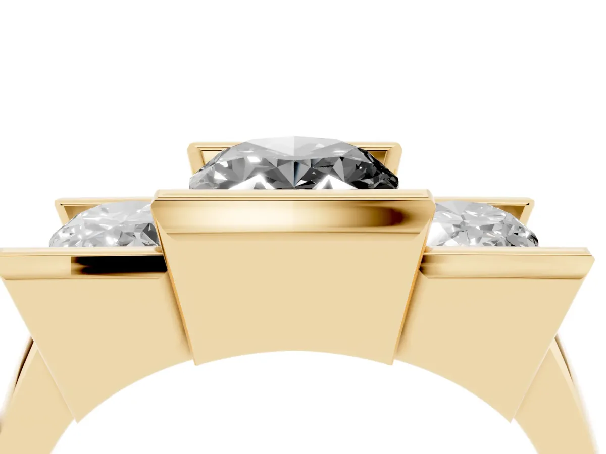 Fancy Black Three Stone Oval Cut Cut Channel Set Diamond Ring Yellow gold