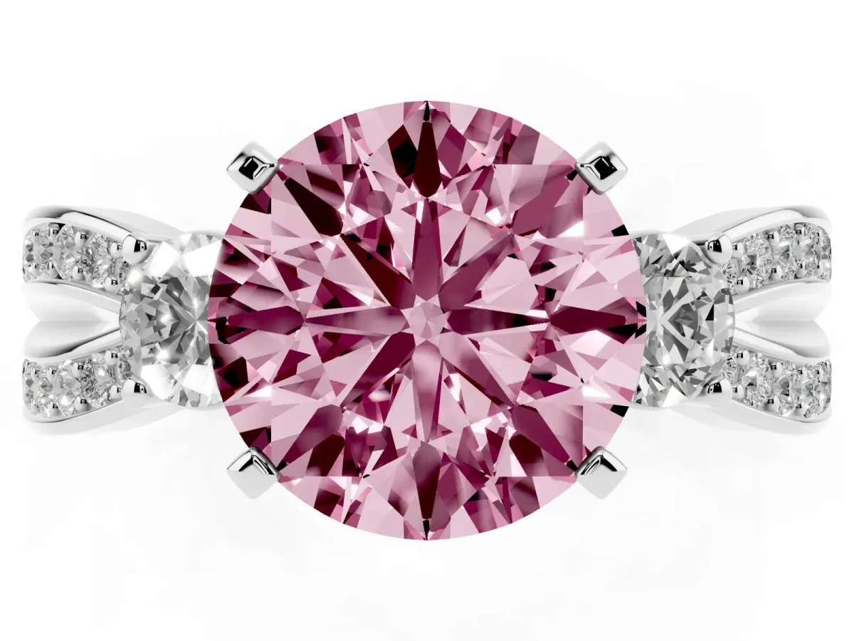 Fancy Pink Three-Stone Round Cut Cut Diamond Twist Band with Prong Setting Silver