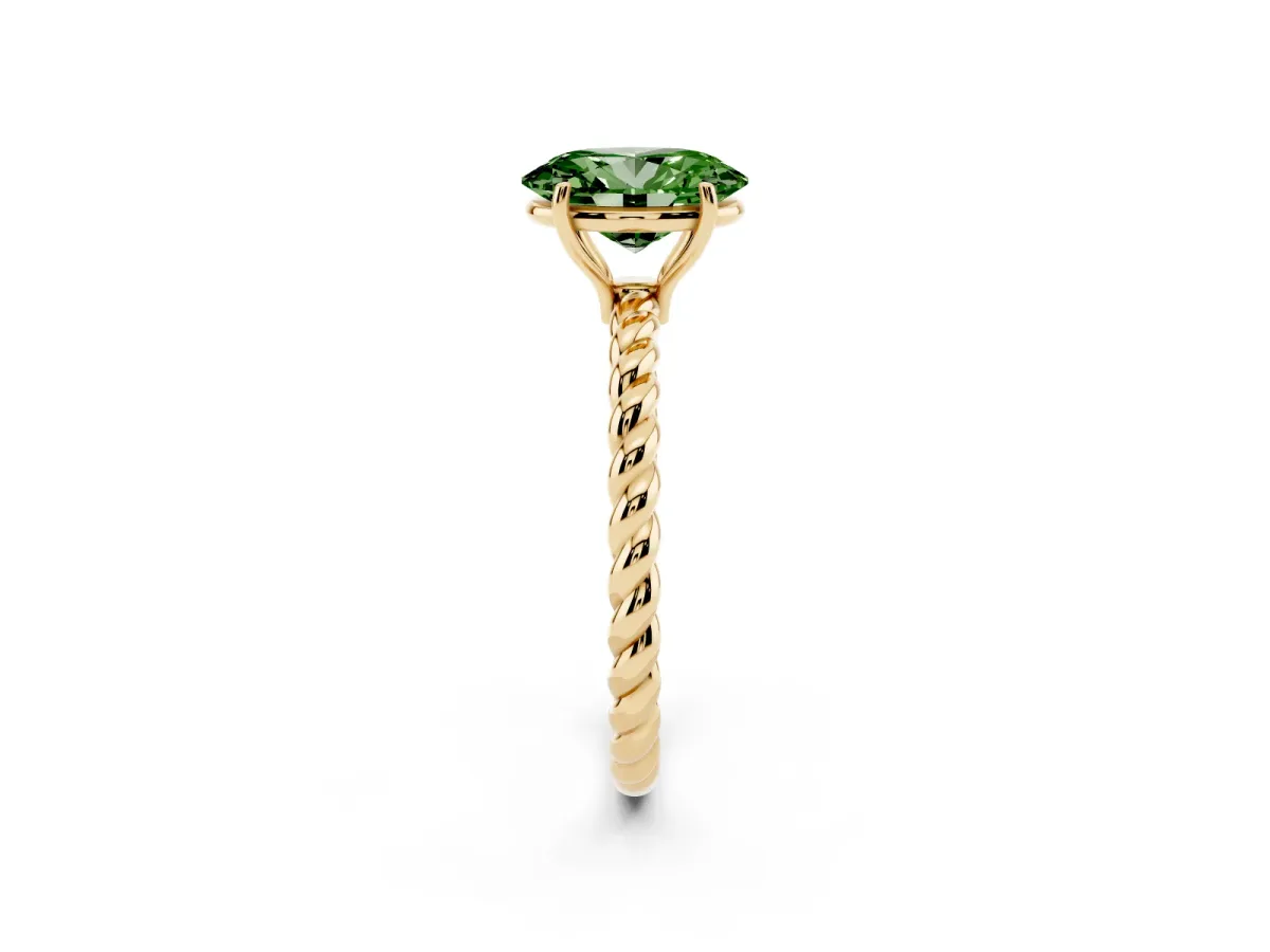 Fancy Green Oval Cut Solitaire Twisted Band 4-Prong Ring Yellow gold