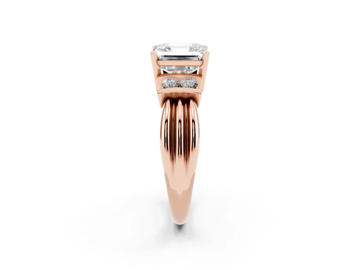 Asscher Cut Cut Three-Stone Channel Set Ring with Bar Prongs Rose gold