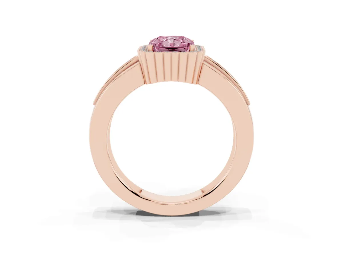 Fancy Pink Radiant Cut Cut Halo Pave Band Four-Prong Ring Rose gold