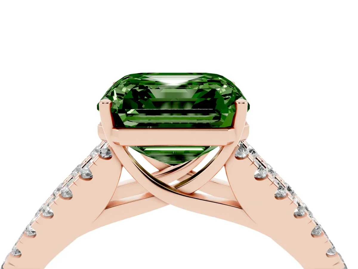 Fancy Green Asscher Cut Diamond Split Shank Pavé Engagement Ring with Four-Prong Setting Rose gold