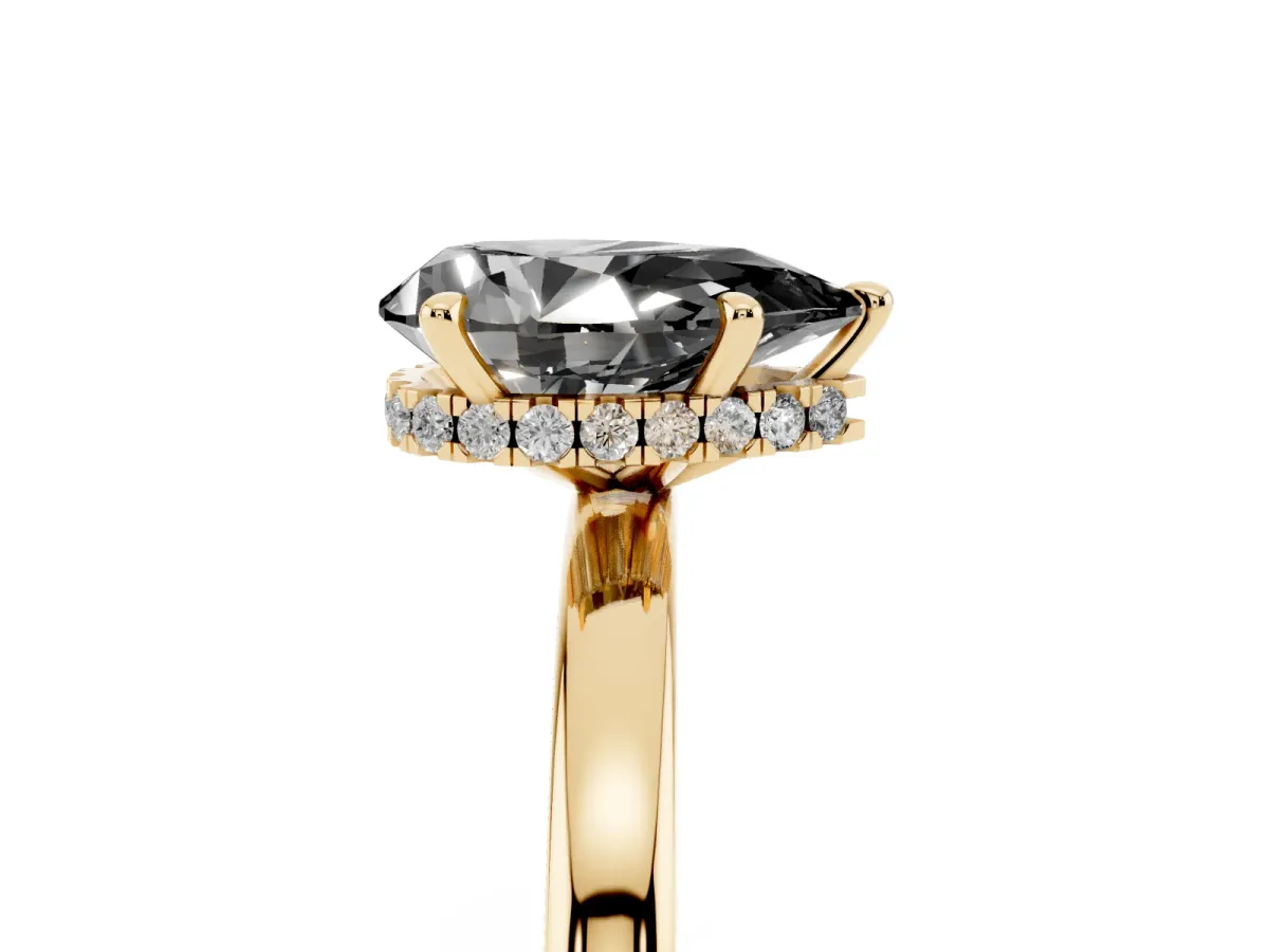 Fancy Black Pear Cut Solitaire Engagement Ring with Cathedral Band and Four-Prong Setting Yellow gold