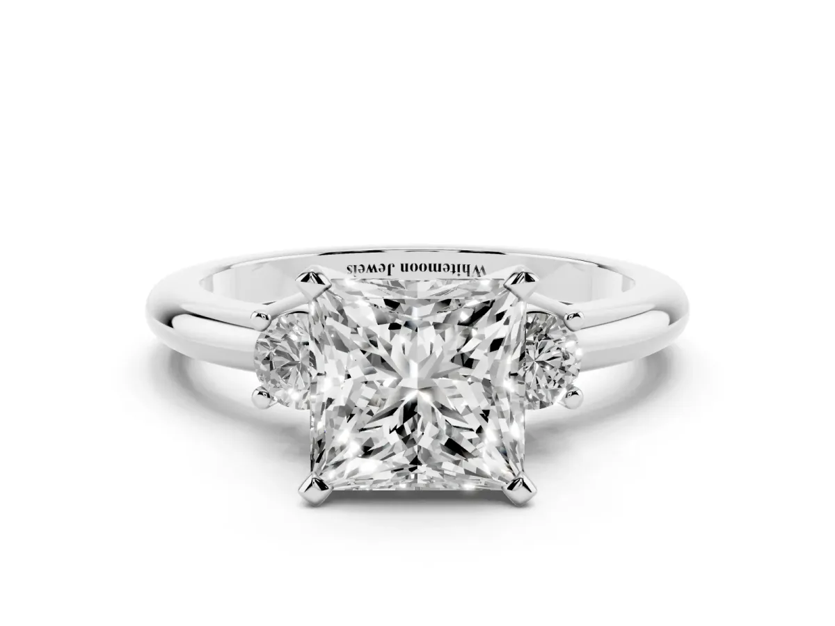 Three-Stone Princess Cut Cut Diamond Solitaire with Prong Setting and Classic Band Silver