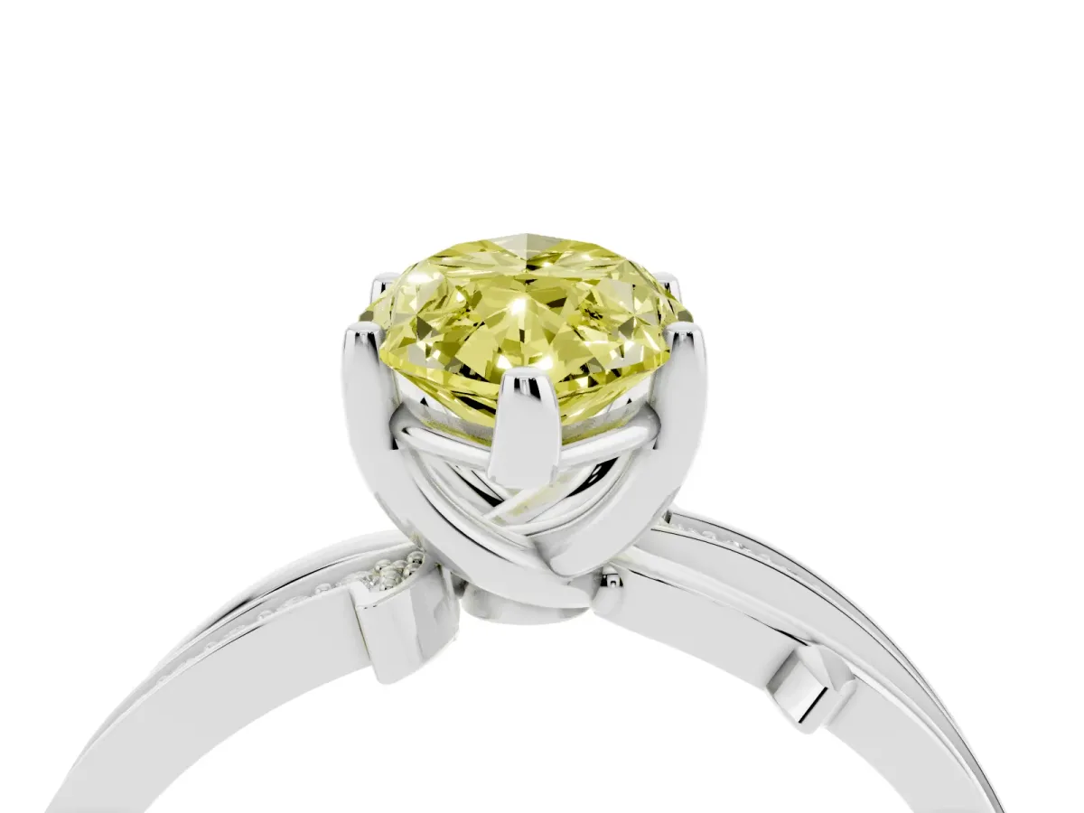 Fancy Yellow Marquise Cut Solitaire Twist Band with Pavé Accents and Four-Prong Setting Silver