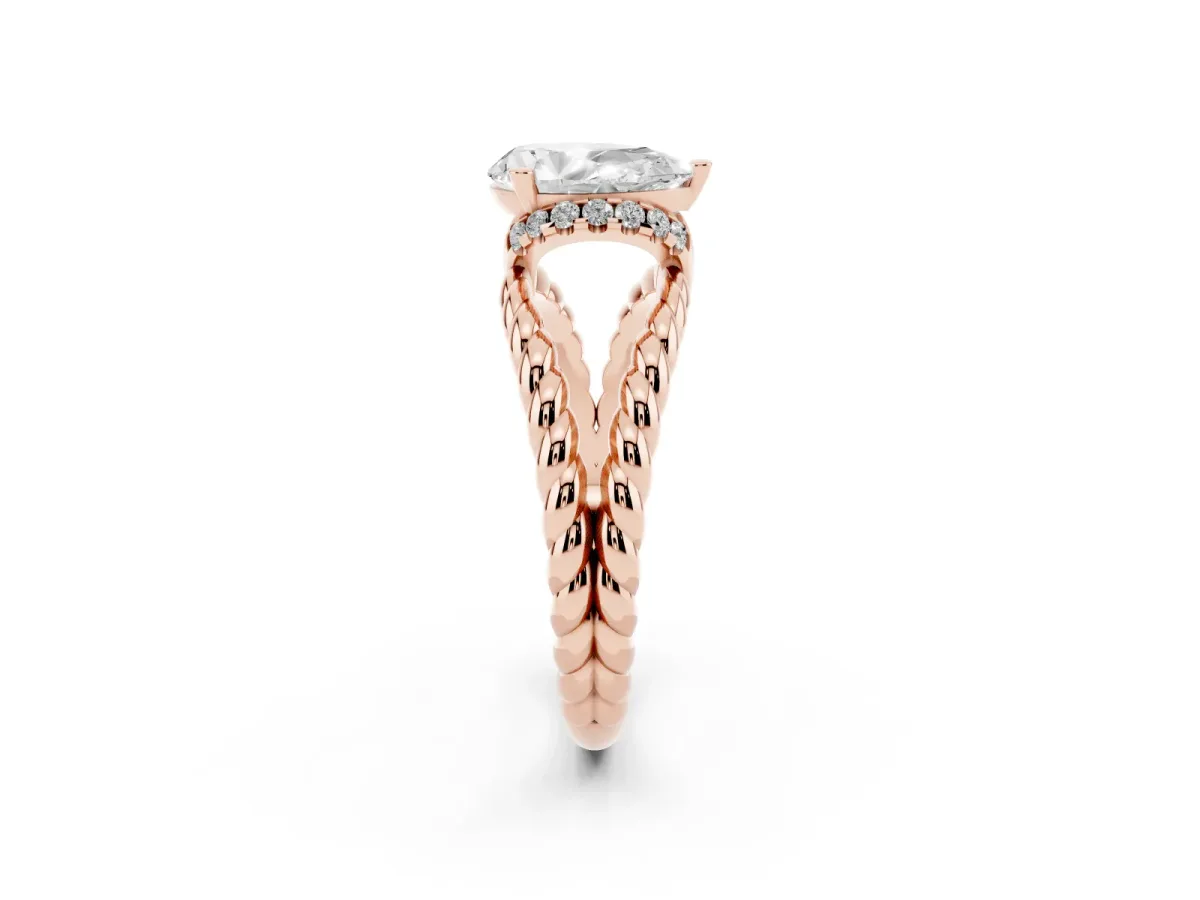 Pear Cut Halo Twisted Band Four-Prong Ring Rose gold