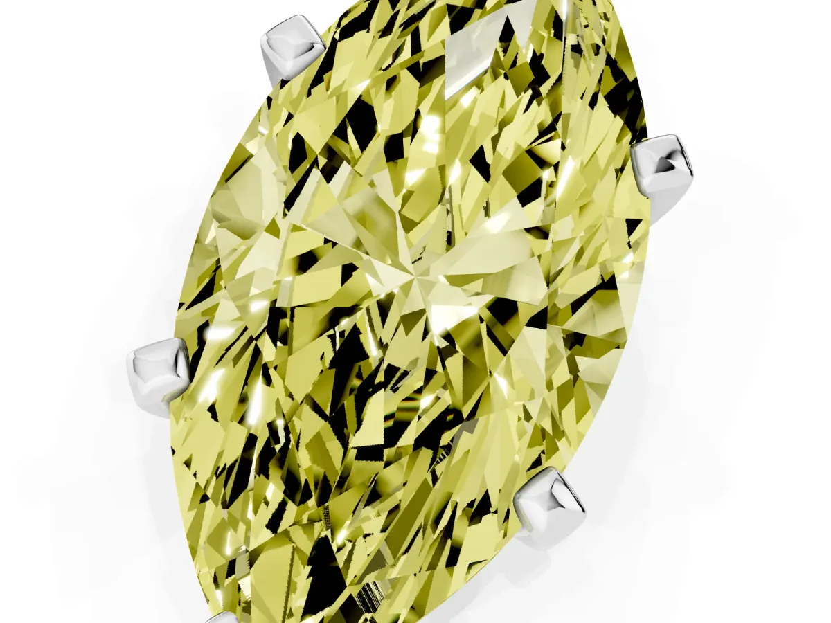 Fancy Yellow Marquise Cut Diamond Solitaire Ring with Prong Setting and Classic Band Silver