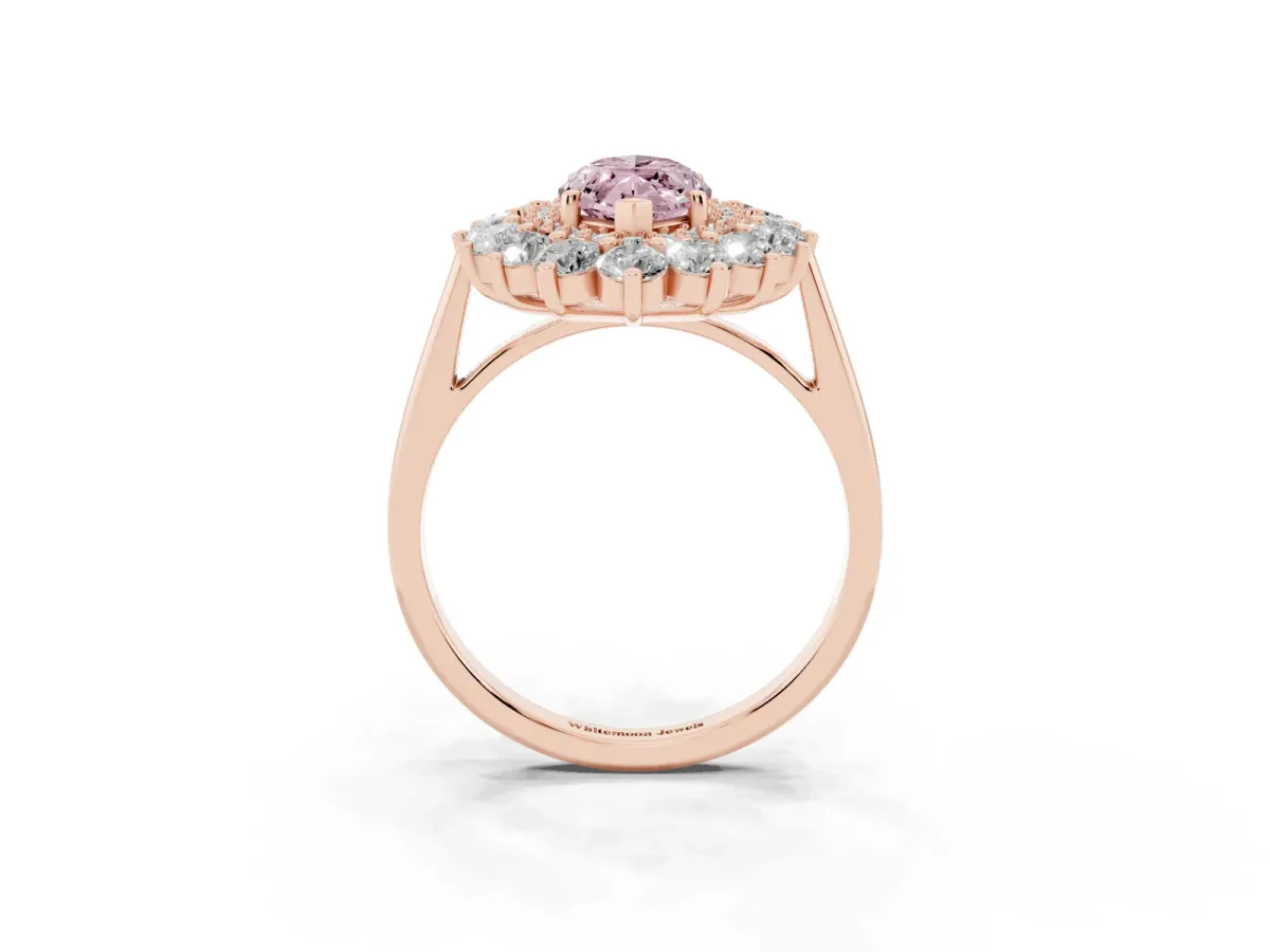Fancy Pink Marquise Cut Diamond Floral Double Halo Engagement Ring with Prong Setting Rose gold