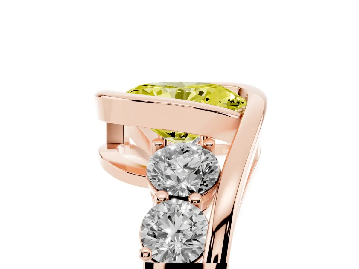 Fancy Yellow Bezel Set Oval Cut Diamond Bypass Ring with Round Accents Rose gold