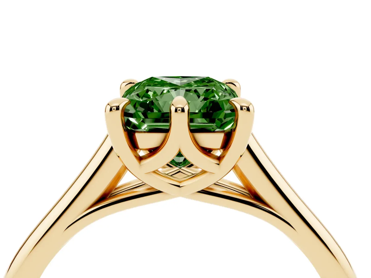 Fancy Green Radiant Cut Solitaire Engagement Ring with Six-Prong Setting and Classic Band Yellow gold