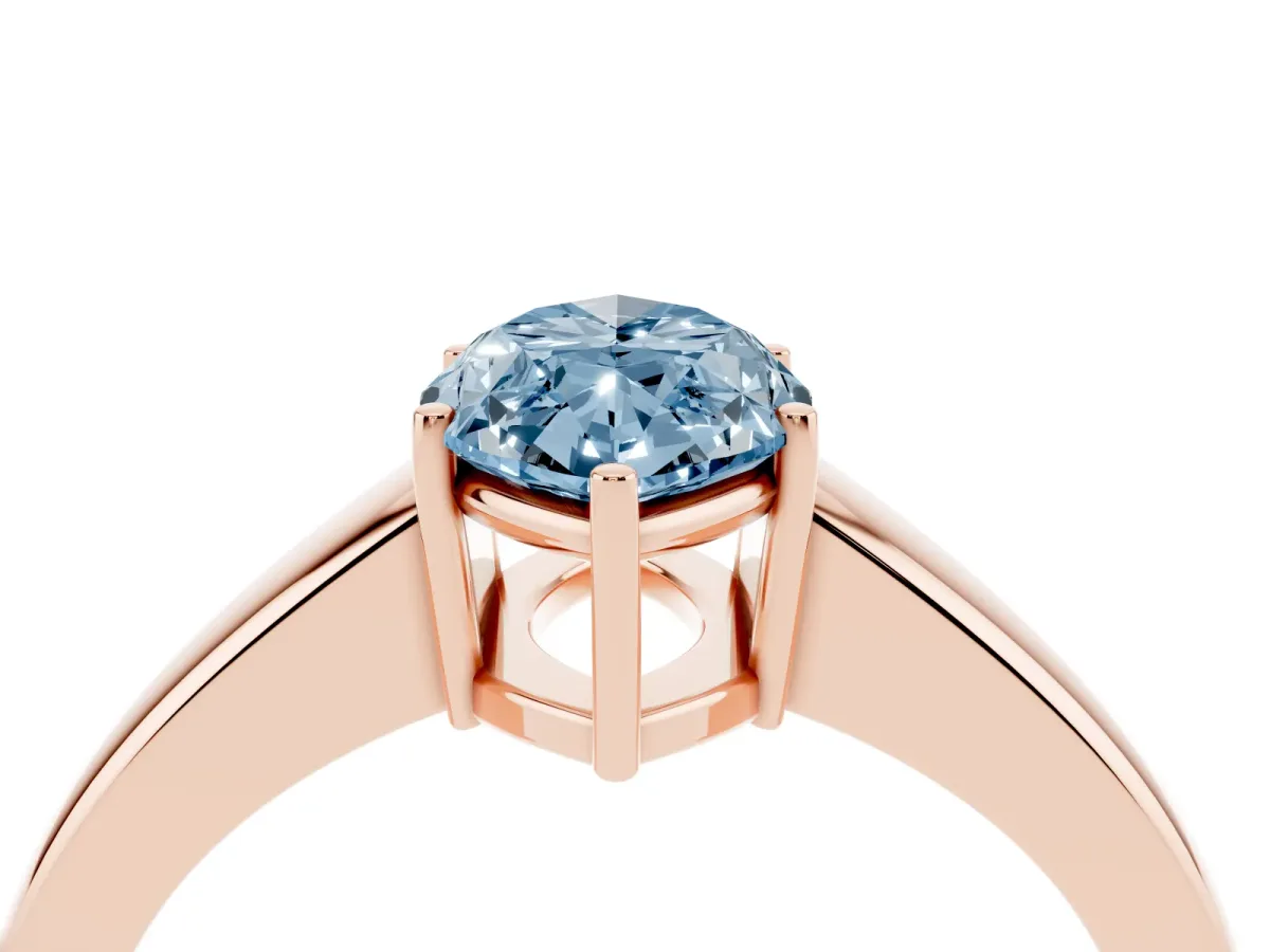 Fancy Blue Marquise Cut Solitaire Diamond Ring with Tapered Band and Four-Prong Setting Rose gold