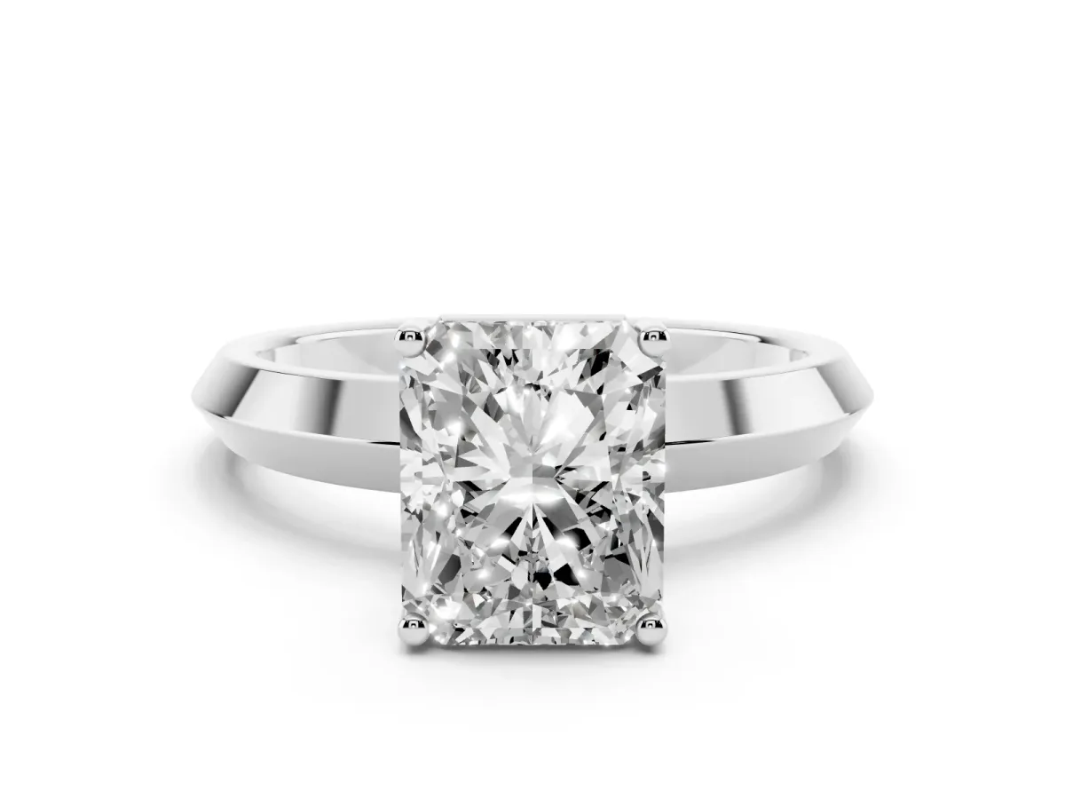 Radiant Cut Cut Solitaire Engagement Ring with Flat Band and Four-Prong Setting Silver