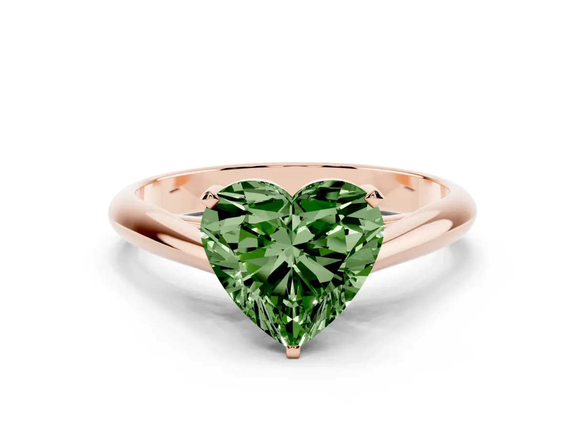 Fancy Green Heart Cut Diamond Solitaire Engagement Ring with Cathedral Setting and Four-Prong Mount Rose gold
