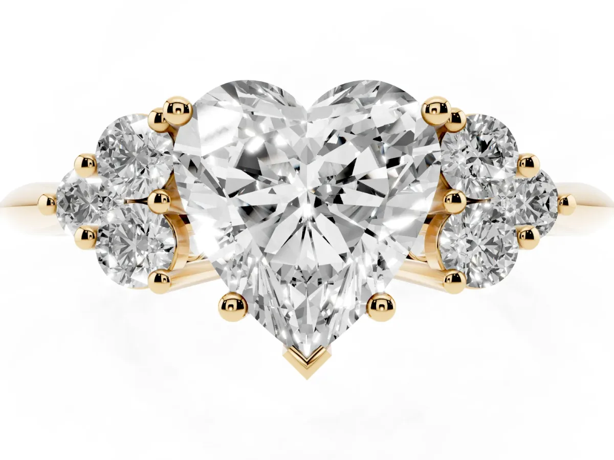 Heart Cut Cut Diamond Cluster Ring with Solitaire Band and Four-Prong Setting Yellow gold