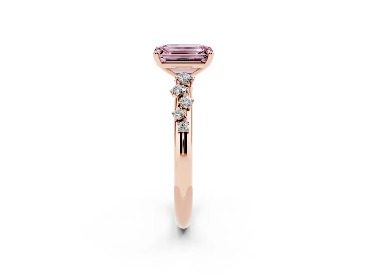 Fancy Pink Emerald Cut Diamond Cluster Prong-Set Solitaire Ring Rose gold